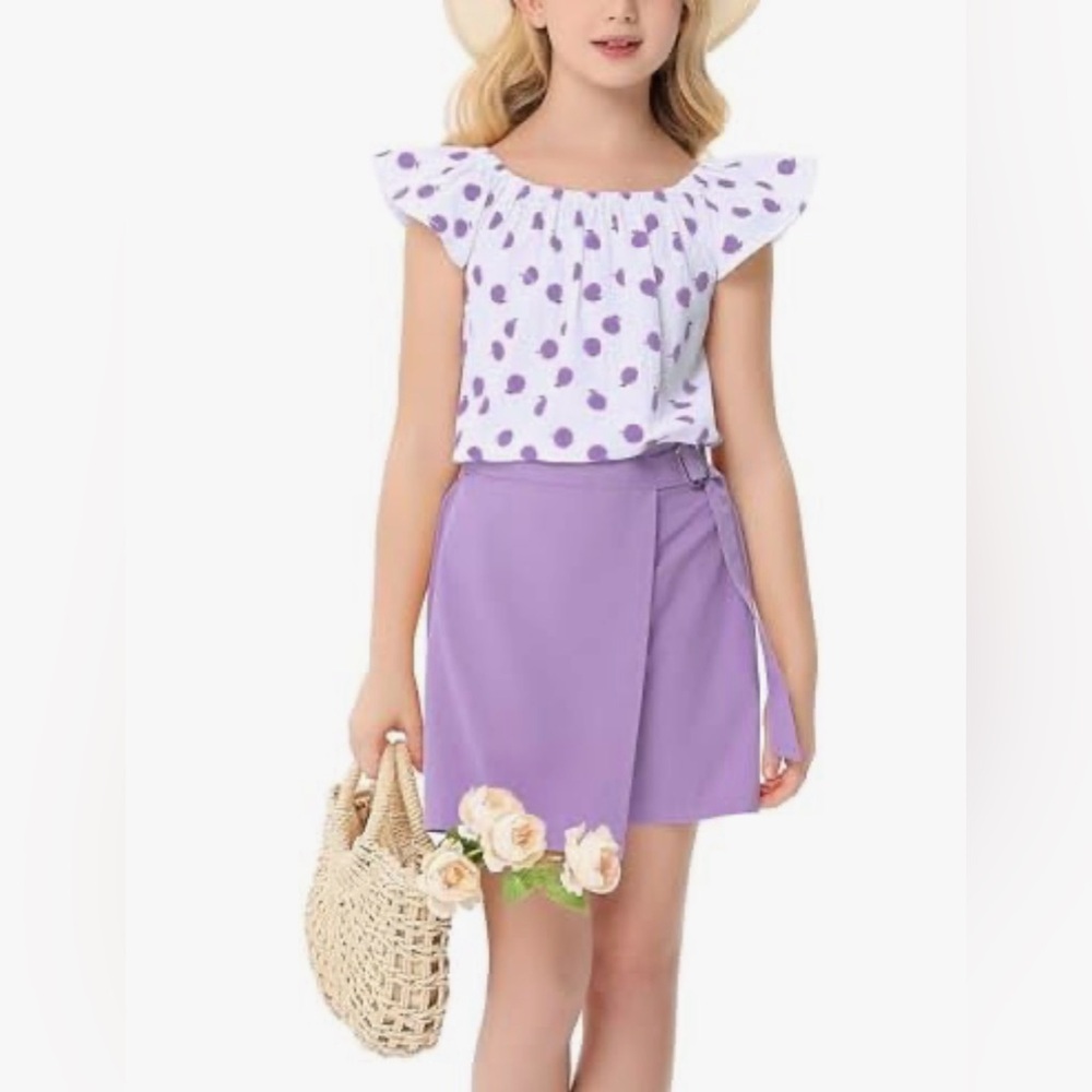 387 NWT Kukume‎ Girls Ruffle Sleeve Top & Skort Set - Size: 120 (3-4Y)